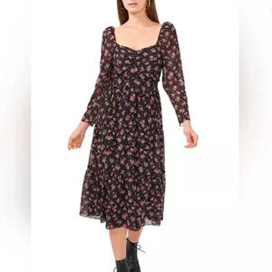 1. State Midi Chiffon Dress Romantic Blooms Floral Black